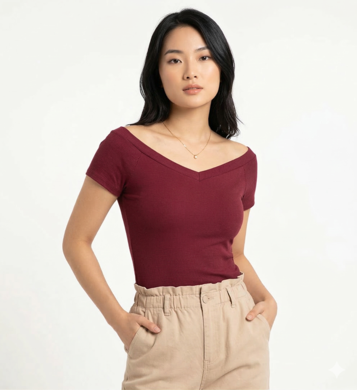 Polo Top de Escote en V